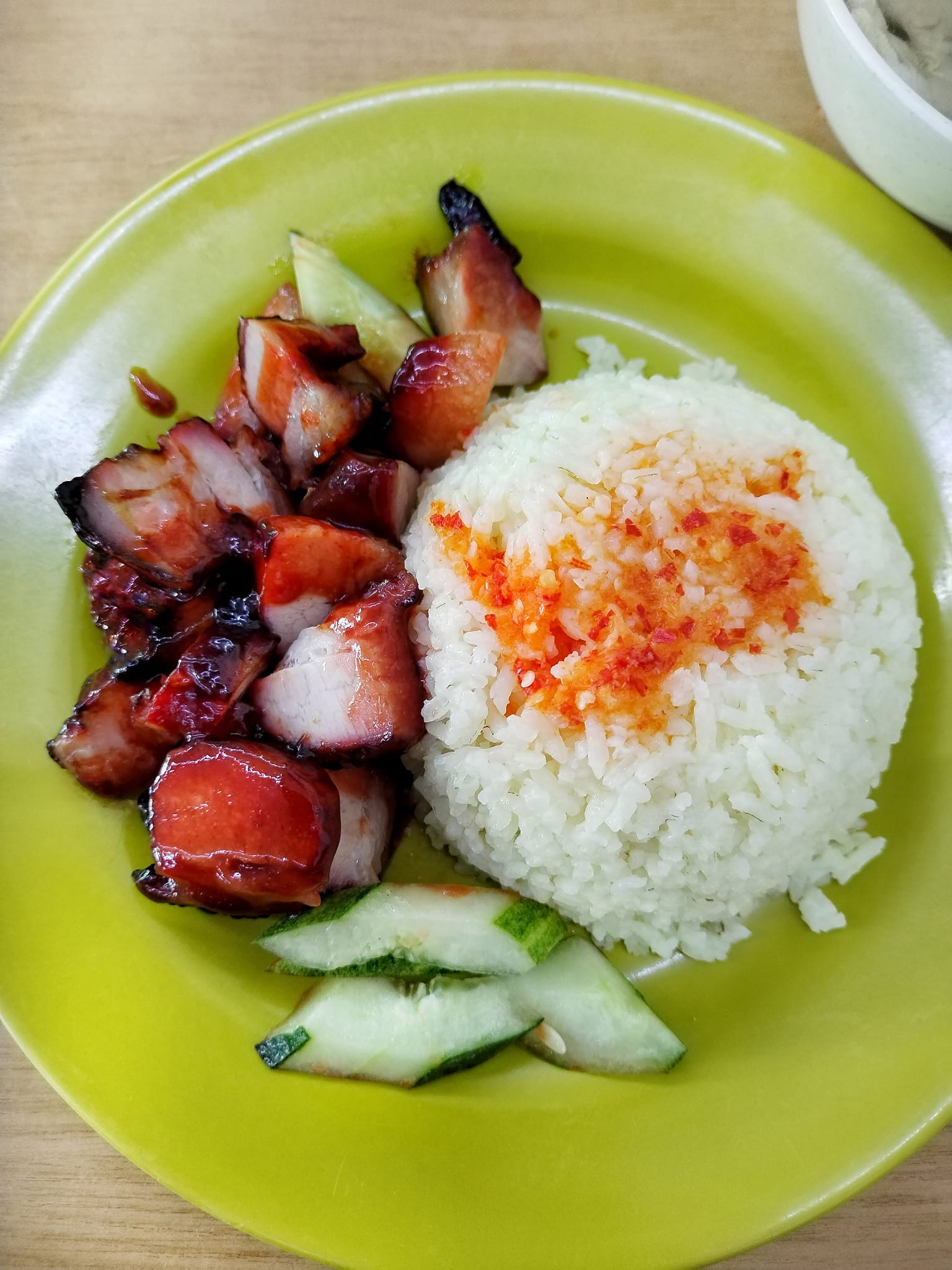 White rice with pork chunks